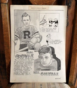 orig 1936-37 Artwork New York Rangers/Philadelphia Ramblers MAC & NEIL COLVILLE - Picture 1 of 9