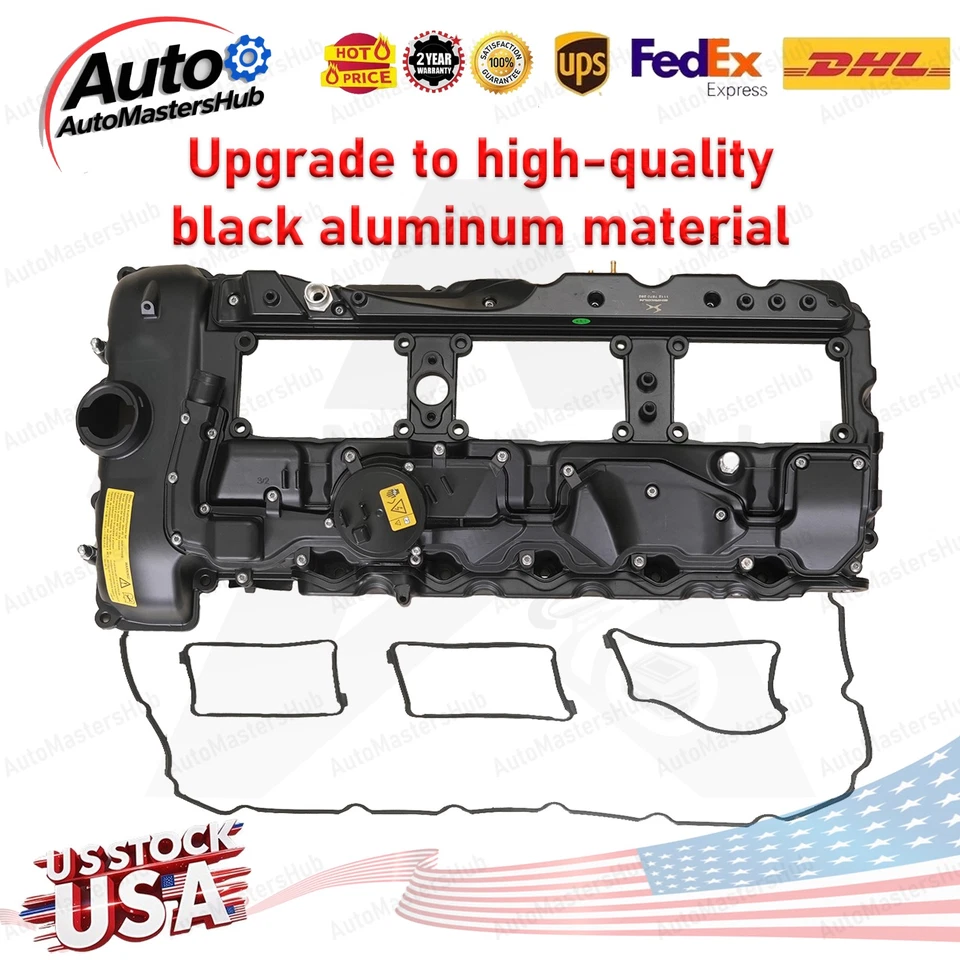 Cubierta de válvula de ALUMINIO negra OEM con junta y tapa para BMW 135i 640i 740i X3 X5 N55 Foto 1 de 4
