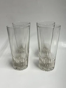 4  Crystal Portugal Glasses 6” Tall Tumblers Clear Vertical Cut Bottom 10oz - Picture 1 of 11