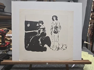 Edvard Munch Vintage Litho eines Linolschnitts "Violin Recital 1903" 14"×15" 60er Jahre - Bild 1 von 6