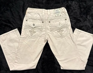 Rock Revival Jeans Mens WHITE Jeans Flap Pockets Embroidered 31x31 - Picture 1 of 15