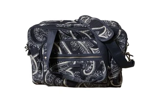 Borsa Vera Bradley Grand Traveler cotone trapuntato indio trolley manica blu navy - Foto 1 di 16