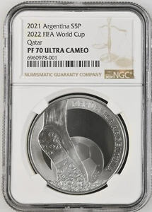 coin argentina fifa world cup 2022 qatar 5 pesos proof silver .925 NGC PF70 - Picture 1 of 2