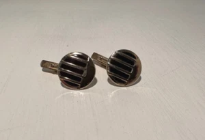 Vintage Swank Gold Tone Red Lucite Stripes Round Cufflinks - Picture 1 of 3