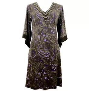 Neu mit Etikett Michael Kors Paisley Nieten Kleid asymmetrisch Glockenärmel lila braun Gr. S - Bild 1 von 8