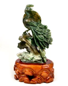 Duschan Jade Stein Pfau Statue natürlich blau grün Farbe - Bild 1 von 12
