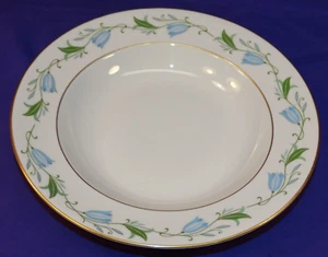ROYAL JACKSON "SYLVIA" DINNERWARE RIMMED SOUP BOWL(S) BLUE FLOWERS GREEN LEAVES - Picture 1 of 5