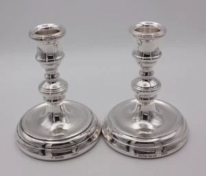 Georgian Style Sterling Silver Candlesticks Birmingham 1994, 4 1/2 Inches tall - Picture 1 of 10