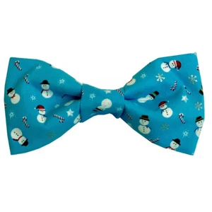 Dog Bow Tie Holiday Winter Blue with Snowmen - Picture 1 of 1