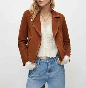 Neu Allsaints "Elora" Ziegenveloursleder Biker Moto Cropped Jacke Größe US 10 in Braun - Bild 1 von 5
