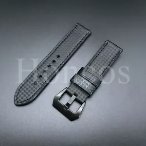 20/22/24/26MM Carbon Fiber Black/Black Leather Watch Band Strap fits for Invicta - Picture 1 of 4