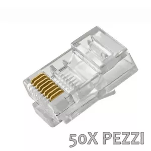 50X pezzi Plug RJ45 Connettori LAN Ethernet per cavo di rete 8P8C Plug RJ 45 - Foto 1 di 2