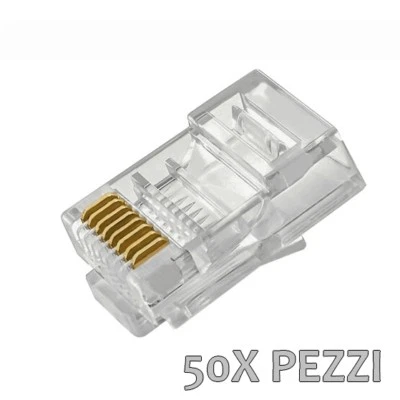 50X pezzi Plug RJ45 Connettori LAN Ethernet per cavo di rete 8P8C Plug RJ 45  - Immagine 1 di 2