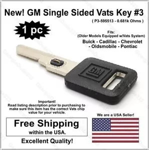 New! GM Genuine OEM Single Sided Uncut Ignition Vats Logo Key Blank w/ Chip #3 - Picture 1 of 8