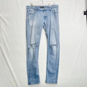 Nudie Jeans Tight Long John Mens 32 X 32 Blue Light Wash Denim Cotton Distressed - Picture 1 of 14