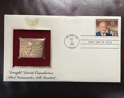 Dwight David EISENHOWER Gold 22K, 34th PRESIDENT Stamp, First Day of Issue 1990 - Image 1 of 3