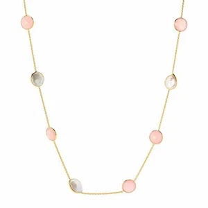 "Collar de perlas de cultivo de piedras preciosas y agua dulce de calcedonia rosa 36" de joyería de Meher's - Imagen 1 de 4