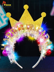 Light up Happy Birthday Crown Headband Glow Ball Hair Bands Led Birthday Party H - Picture 1 of 12