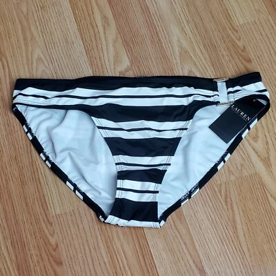 Lauren Ralph Lauren stripe swim bikini bottom ring black nautical beach vacation - Image 1 of 4