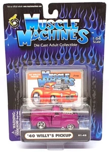 Muscle Machines 1/64 Scale 71161 01-45 - 1940 Willys Pick-Up Truck - Magenta - Picture 1 of 4