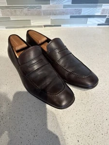 TIMELESS Salvatore Ferragamo Pebble Grain Brown Strap Loafer 8 D - Picture 1 of 7