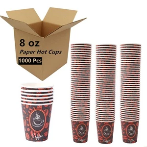 1000 Ct Disposable Paper Hot Coffee Cups Coffee Bean Design WHOLESALE LOT - 8oz - Picture 1 of 7
