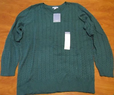 NEW LAURA SCOTT WOMENS GREEN LONG SLEEVE CABLE V-NECK SWEATER SZ 1X - Image 1 of 2