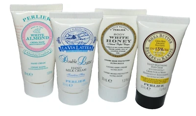 4 Perlier Mini Hand Creams ~Double Latte ~ White Honey ~ Lemon ~ White Almond - Image 1 of 4
