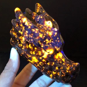 294g Natural Yooperlite Fire Stone Dragon Head Carving Crystal Quartz Reiki P565 - Picture 1 of 18