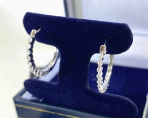 Boucles d'oreilles cerceau huggie diamant rond brillant or blanc 14 carats charité DS32