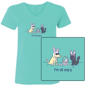 Teddy the Dog T Shirt I'm All Ears Ladies V Neck Tee Easter Bunny Ltd Edition - Picture 1 of 5