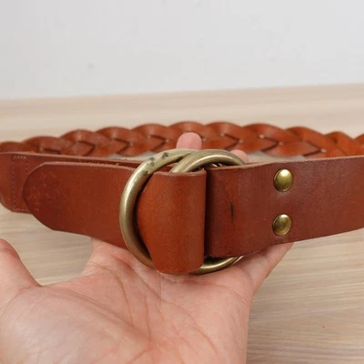 Cinturón Vintage Ralph Lauren PEQUEÑO Cuero Marrón Western Trenzado Doble Anillo 32 80 Foto 1 de 4