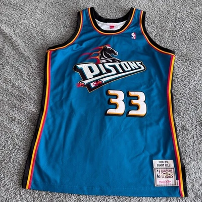 Authentic Mitchell & Ness Grant Hill Pistons 98-99 Away Teal Jersey Tailored 44 - Image 1 of 4