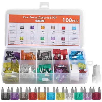100Pcs Mini Blade Fuse Assortment Kit Fuses Assorted Set Auto Car Motorcycle SUV - Image 1 of 4