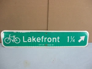Vintage Lakefront Bicycle Lane City of Chicago Metal Street Sign 30 x 6" RETIRED - Picture 1 of 5