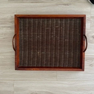 Lenox Riverwood Rectangular Wood and Wicker Tray 15.5 X 19.5 - Picture 1 of 11