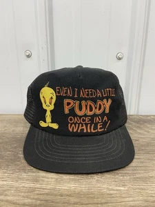 Vintage Tweety Vogel Truckermütze "Even I Need a Little Puddy" schwarz Netz USA - Bild 1 von 10