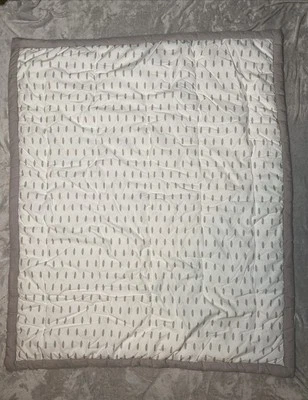 The Land of Nod Reversible Baby Blanket White Gray Feathers Soft Crib Comforter - Image 1 of 4