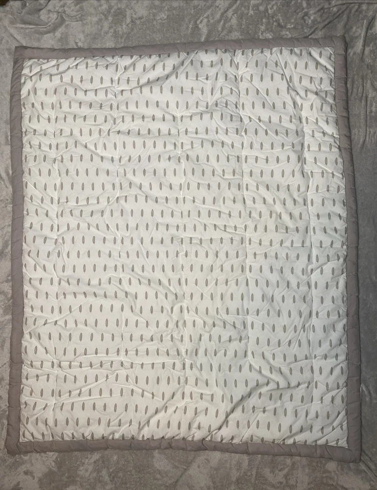 The Land of Nod Reversible Baby Blanket White Gray Feathers Soft Crib Comforter - Image 1 of 4