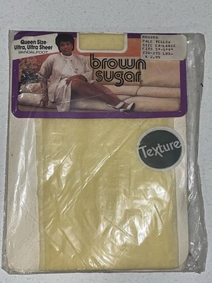 Vintage Brown Sugar nylons pantyhose Textured Print Sandalfoot Yellow Queen Size - Image 1 of 4