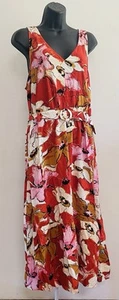 Nine West Kleid Damen XL Blumen Leinenmischung V-Ausschnitt ärmellos Boho Bauern 70er - Bild 1 von 17