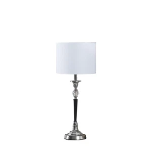 23" Black Chrome and Crystal Table Lamp With White Drum Shade - Picture 1 of 7