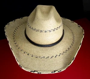 Atwood Long Oval Straw Low Crown Cowboy Western Hat SZ 7 1/8~Tan/Black Band - Picture 1 of 6