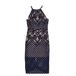 BNWT Bardot Mila Blue Nude Lace Overlay Bodycon Pencil Women's Dress UK 8 G911 - Picture 1 of 6