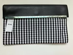 NUEVO CLUTCH ANN TAYLOR ESTAMPADO GINGHAM BLANCO Y NEGRO CON CUERO DE LUJO - Imagen 1 de 4