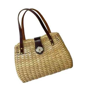 Vintage 1960’s Le Jule Womens Woven Coated Wicker Leather Strap Handbag Size OS - Picture 1 of 11