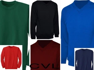 BOYS/KIDS SCHOOL JUMPER CREW & V NECK UNIFORM FLEECE SWEATSHIRT JUMPER ALL SIZES - Picture 1 of 13