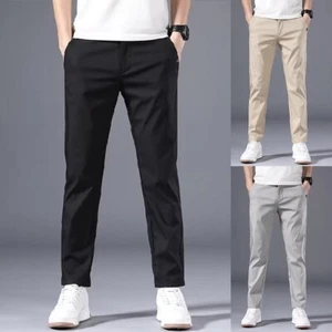 Mens Slim FIT Stretch Chino Trousers Casual Flat Front Flex Classic Full-Pants - Picture 1 of 24