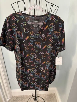 New Cherokee Caring Essentials Nursing Nurse scrub top Black Neon Extra Small XS - Image 1 of 4