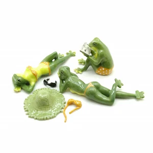 3 grüne Frosche Keramik Figur am Strand Tier Statue - CAF039 - Bild 1 von 12